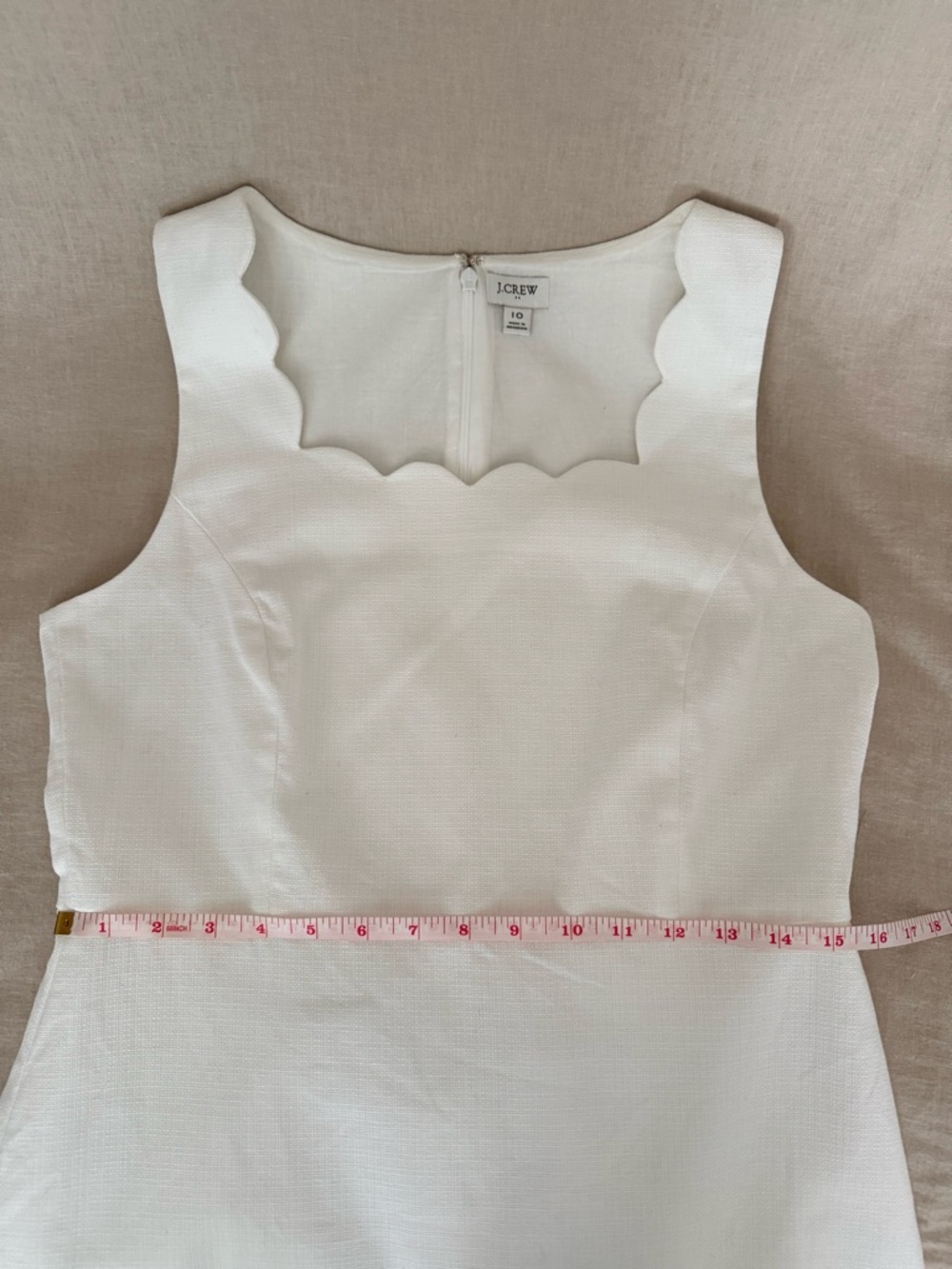 J.Crew White Scalloped Dress Size 10 | Structured Cotton, Lined, Tailored Shift - Picture 8 of 11